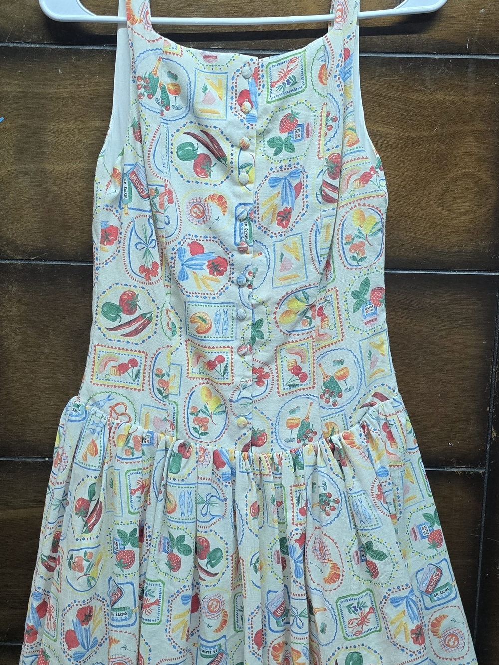 En Saison Cream Button-Front Mini Dress with Fruit Print Small